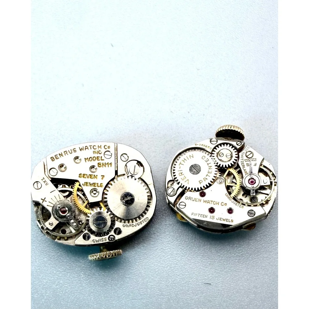 5 Vintage Watch Movements Waltham Gruen Girard Perregaux Benrus Parts Repair